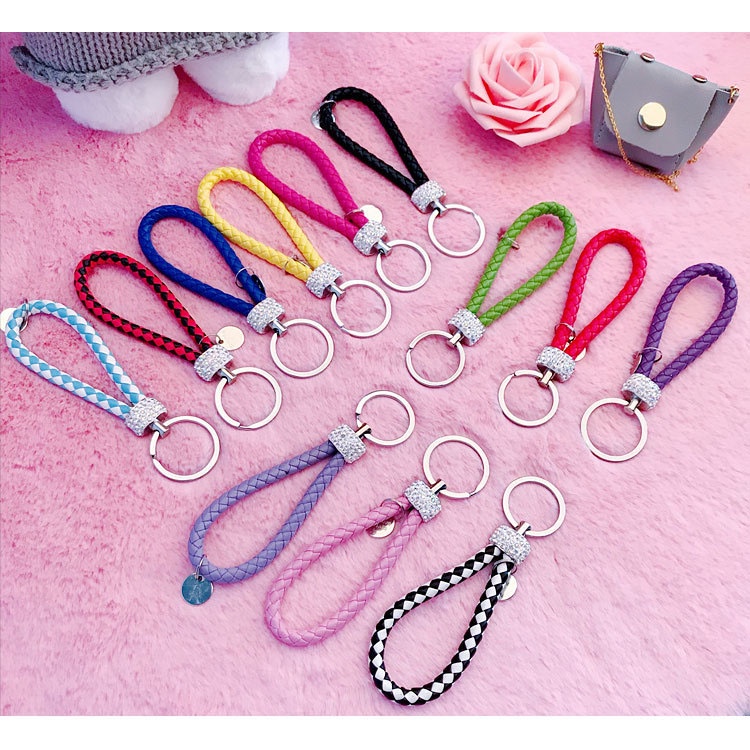 Móc Chìa Khóa Đính Đá Chất Liệu Da Bện Thừng Độc Đáo Phong Cách