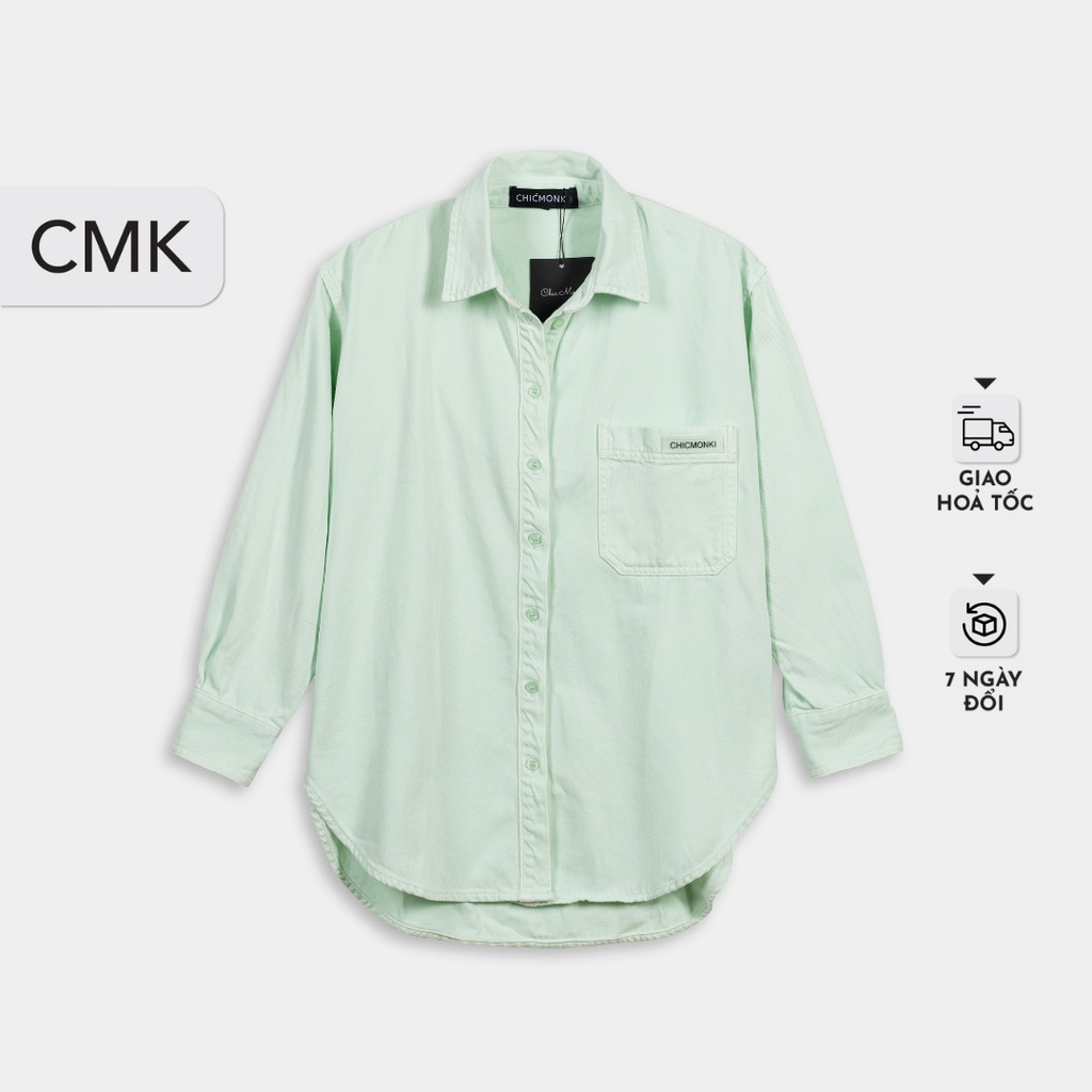Áo sơ mi jean nữ CHICMONKI phom rộng, tay dài màu xanh mint - DENIM SHIRT CMJ1234