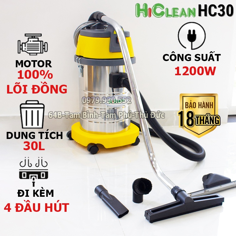 Máy hút bụi công nghiệp Hiclean HC30 - 30 lít - Hút khô và ướt