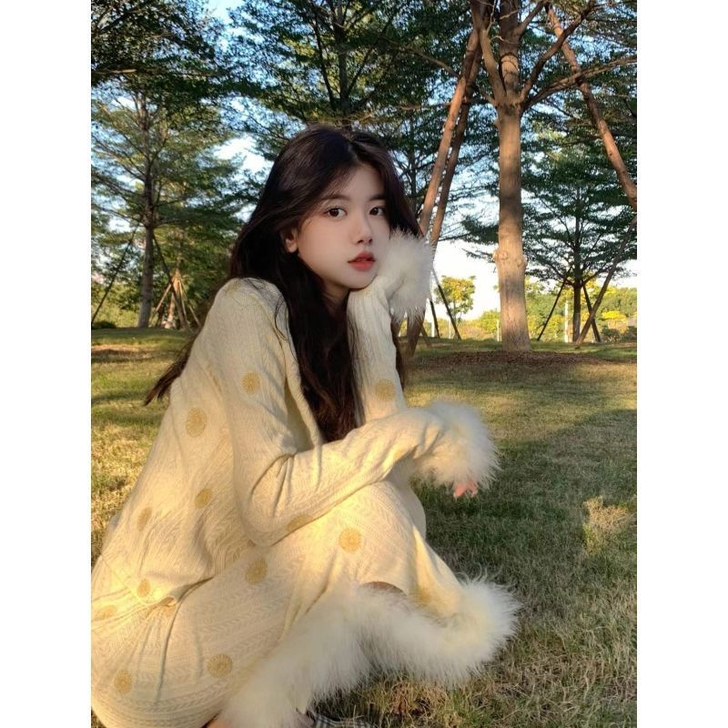 Áo Khoác Cardigan Dệt Kim Tay Dài Phong Cách Đà Điểu Phong Cách Thu Đông Mới