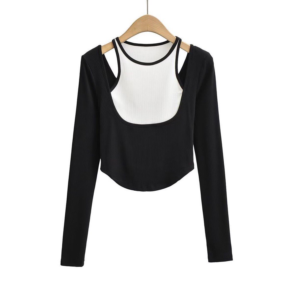 Áo kiểu nữ dài tay vạt bầu phối yếm siêu xinh- Ringu shop