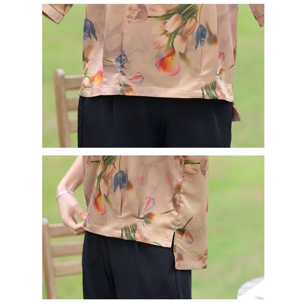 Áo lụa trung niên cho mẹ thiết kế tay lỡ sang trọng