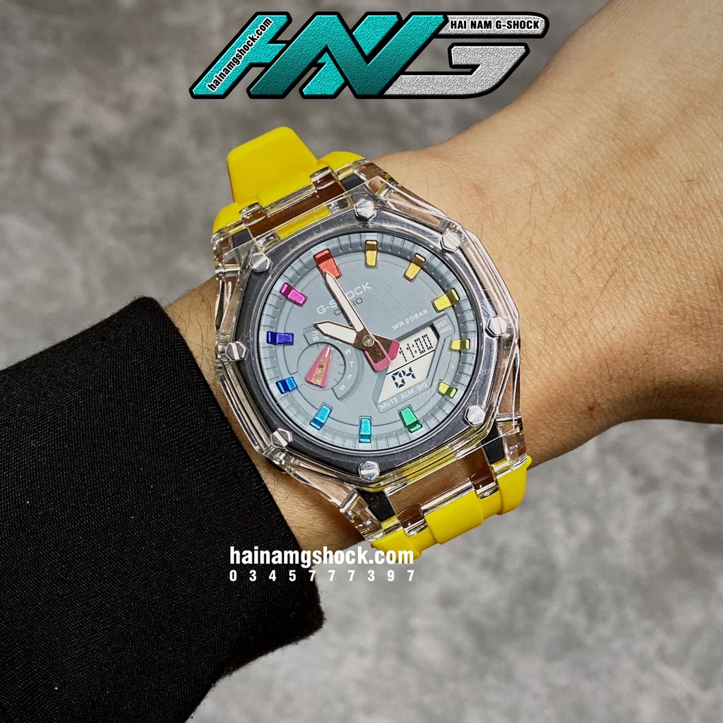 Đồng hồ nam G-SHOCK GA-2100-1A Custom Transparent Gold Rainbow Gen 3 | GA 2100 Custom | GA 2100 Rainbow | Full phụ kiện