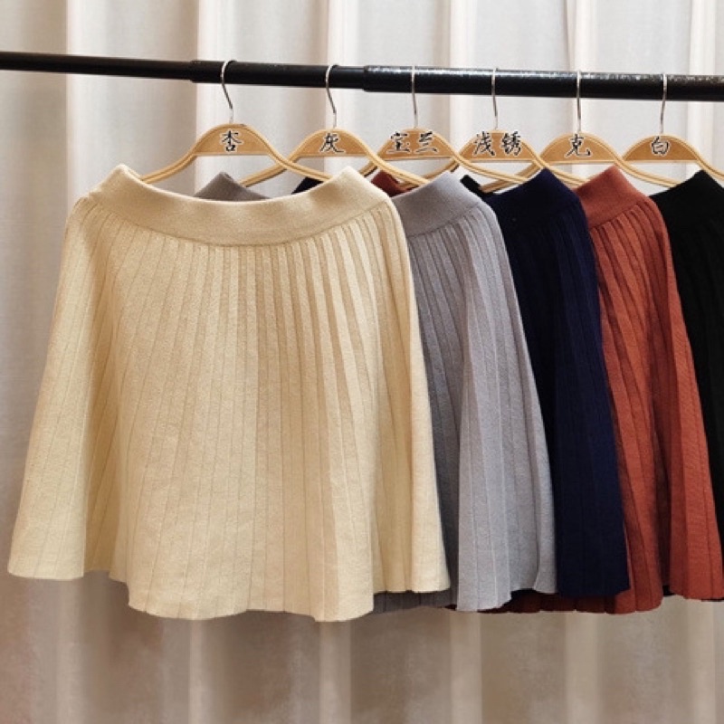 Chân váy Len Ngắn Xếp ly Dáng chữ A Lưng cao Màu trơn Ulzzang Hàn Quốc Chân váy Len Ngắn Cạp cao Thu Đông