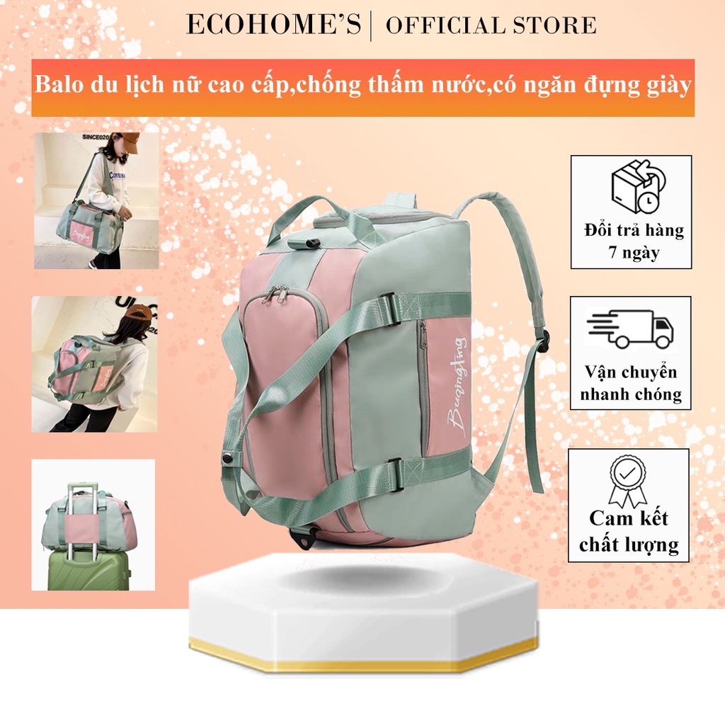 Balo du lịch nữ cao cấp kiêm túi đa năng, Chống thấm nước, Ngăn đựng giày, Thiết kế dày dặn và Thời trang (Cỡ Lớn)