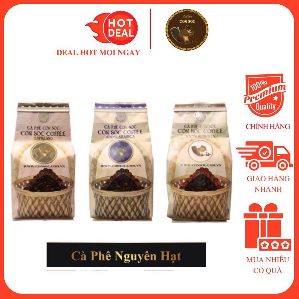 Cà Phê Con Sóc Nguyên Hạt Espresso/Arabica/Robusta Gói 200G