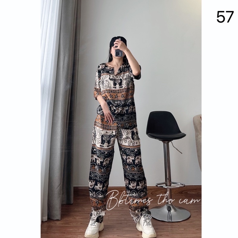Bộ lanh thổ cẩm (áo cộc quần dài ống suông)