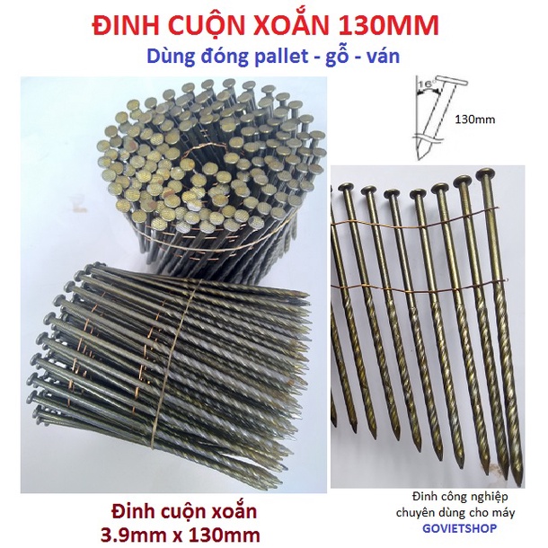 Đinh cuộn 3.9 x 130 mm cuộn 150 cây đinh xoắn đóng pallet gỗ ván