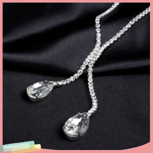 Vòng cổ và khuyên tai hình giọt nước đính đá sang trọng