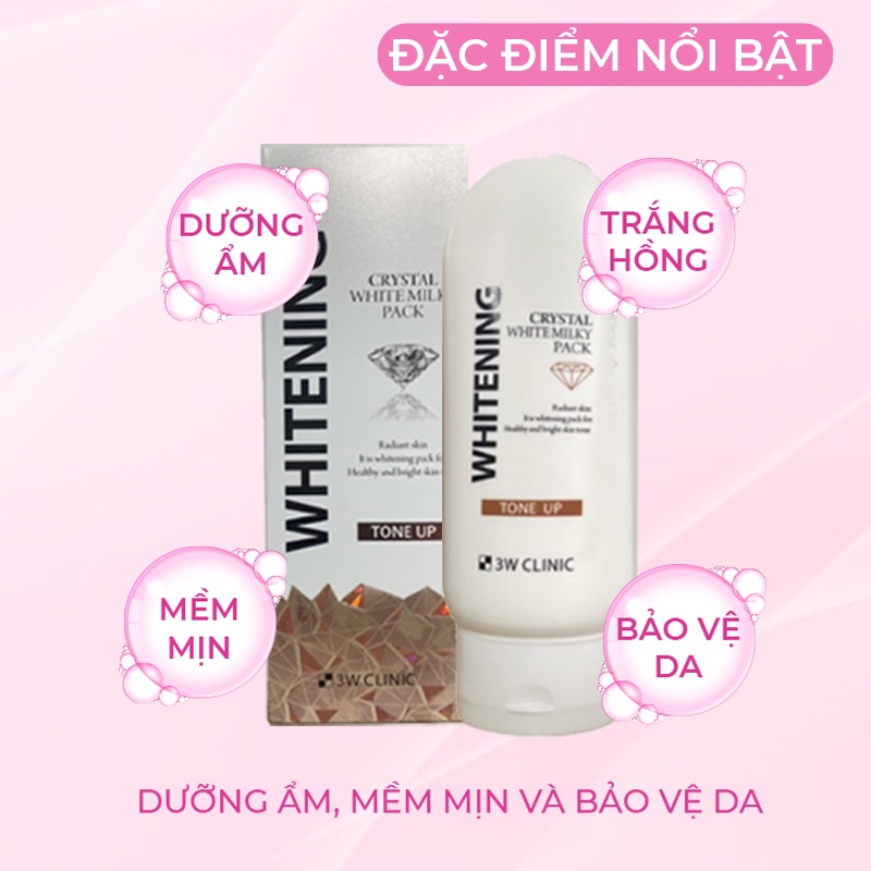 Kem Ủ Trắng Body Nâng Tone 3W Clinic Hàn Quốc Crystal White Milky Body Lotion giúp trắng da và dưỡng ẩm 200ml