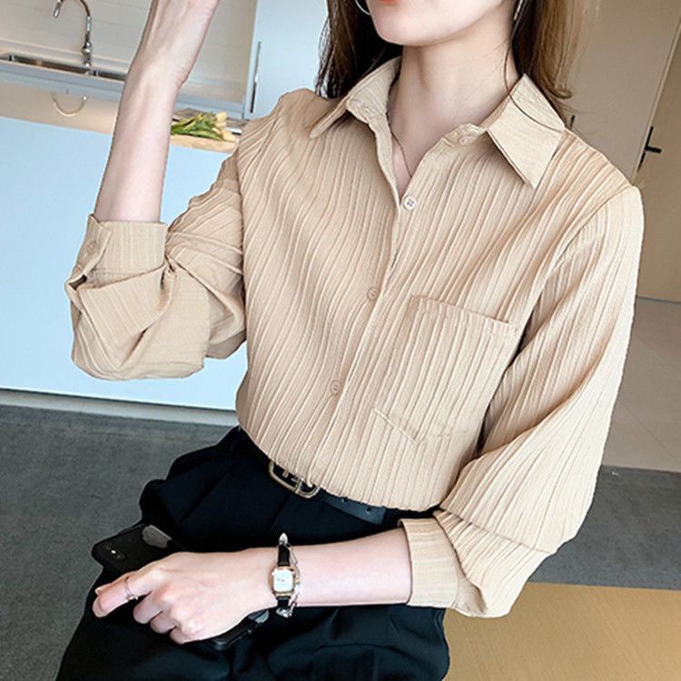 Áo Sơ Mi Nữ Tay Dài Kẻ Sọc Thời Trang Thanh Lịch Cho Nữ