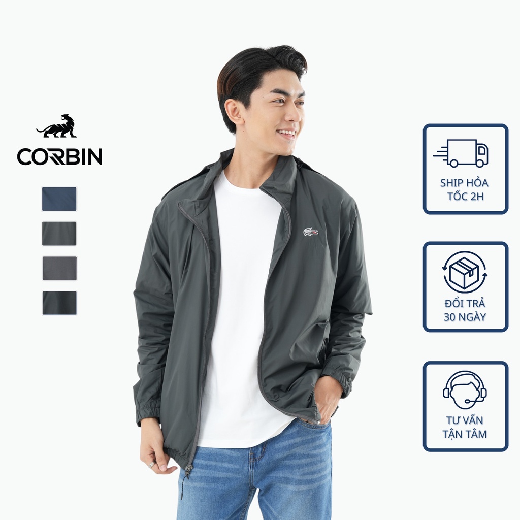 Áo khoác gió nam 2 lớp có mũ CORBIN thêu hình cao cấp