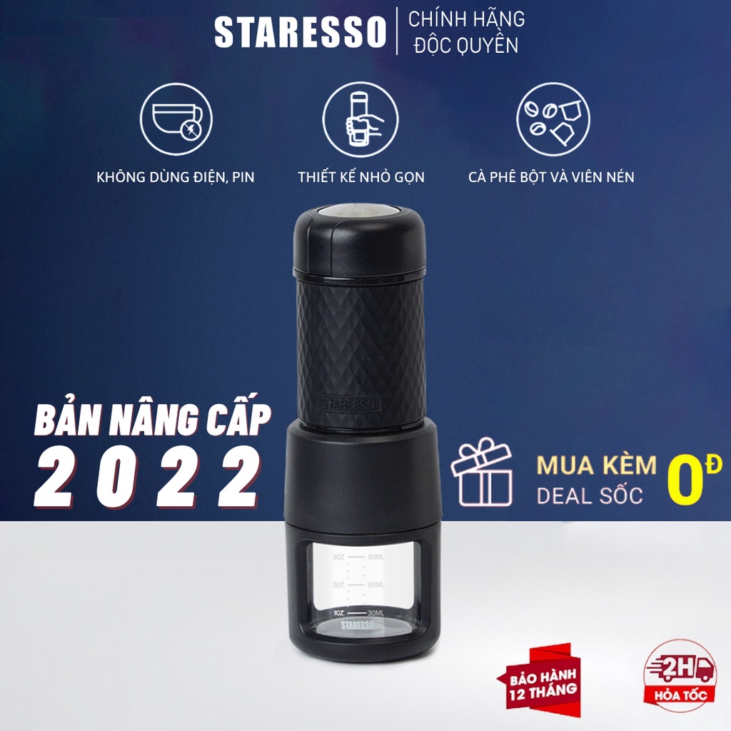 Máy pha cà phê cầm tay không dùng pin hoặc điện Staresso Basic bản nâng cấp 2022 chính hãng