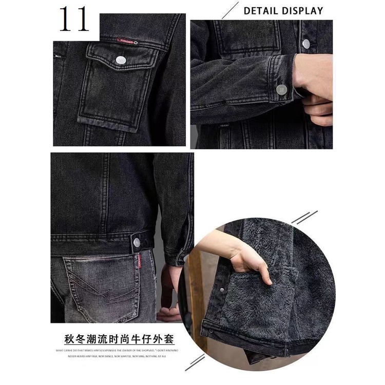 Áo Khoác Denim Lót Lông Cừu Dày Dặn Giữ Ấm Chống Mòn Thời Trang Mùa Đông Cho Nam Trung Niên