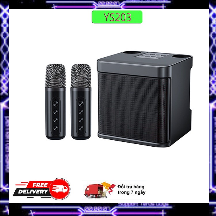 Loa Blutooth Karaok Kèm 2 Micro Không Dây YS-203 Âm Thanh Cực Đỉnh 35w Pin Dùng 4 Tiếng Hỗ Trợ Sạc Nhanh Chân TYc BH 12T