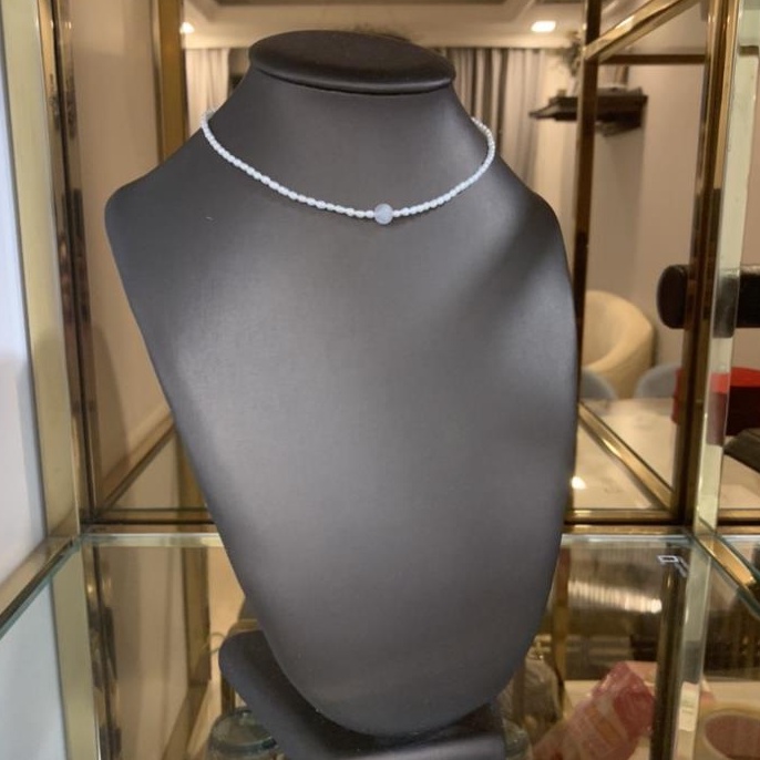 Vòng cổ LISAKIM choker trai nhí hạt gạo size 2 li mix đá mặt trăng 6 li phụ kiện trang sức
