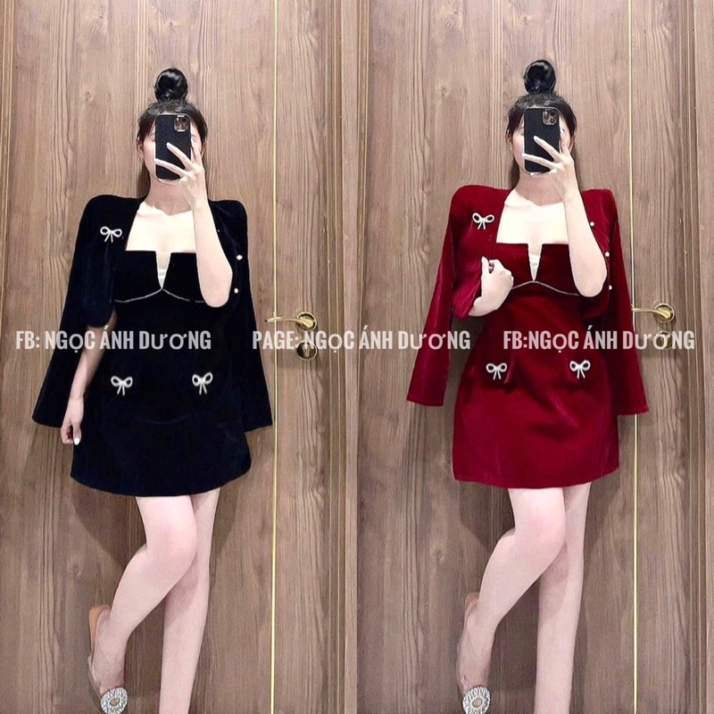 SÉT NHUNG 2 DÂY CÚP KHOÉT NGỰC MIX ÁO KHOÁC