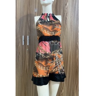 Váy cổ yếm hoạ tiết vải voan mỏng quyến rũ,size M,váy thanh lý