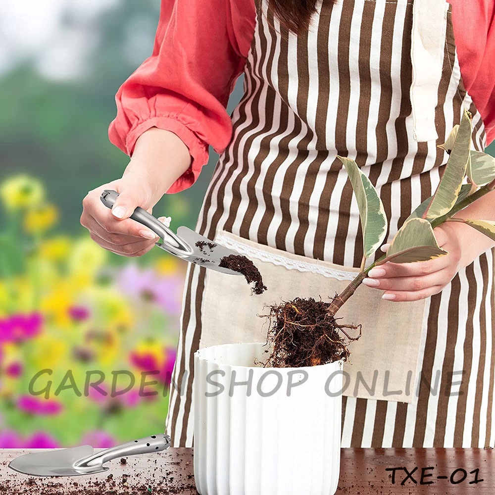 Xẻng làm vườn inox , Xẻng thép trắng cẩm tay, Xẻng inoc cầm tay mini