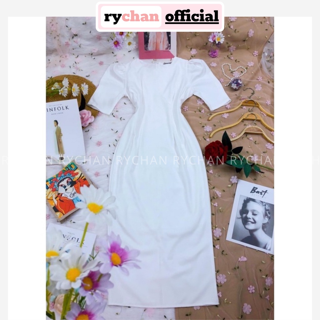 [ẢNH THẬT CUỐI] Đầm Dáng Dài Cổ Tròn Xếp Li Eo Sành Điệu, Đầm Nữ Tôn Dáng Tay Ngắn Màu Đỏ Trắng-DX168