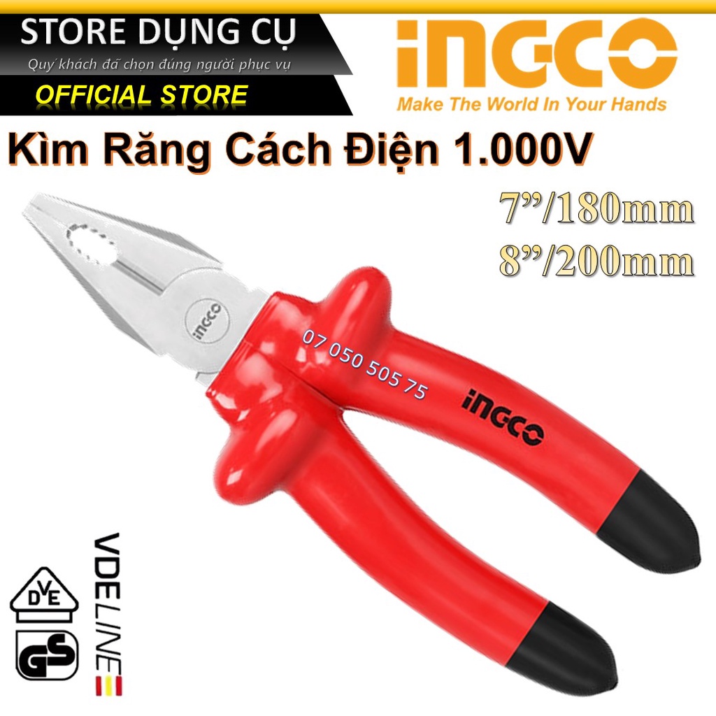Kìm răng cách điện INGCO HICP01180 | kềm cách điện tay cầm bọc nhựa chuyên dụng và cách điện 1000v HICP01200