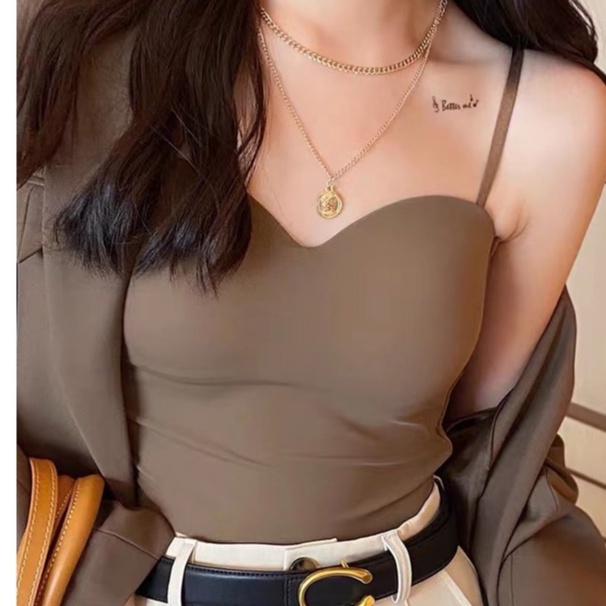 One Áo Hai Dây Có Mút Đệm Ngực Chất Liệu Lụa Lạnh Mỏng Thoải Mái Thời Trang JP5