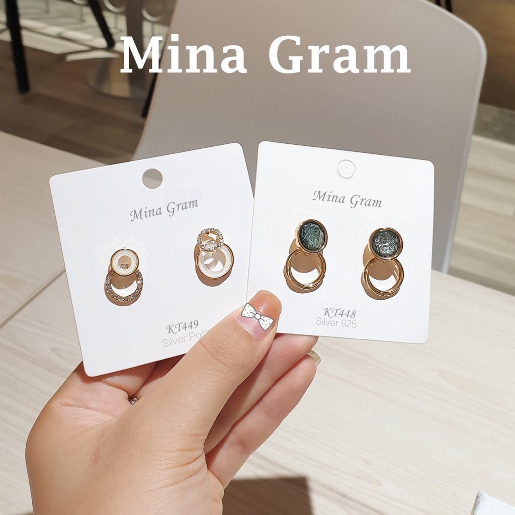 Khuyên tai tròn nụ đá xanh ngọc, bông tai trắng số 8 nhỏ xinh Minagram accessories