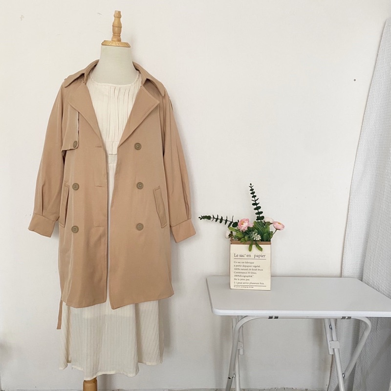 Áo khoác Trench coat Hàn Quốc vải dày tay bo 2 lớp