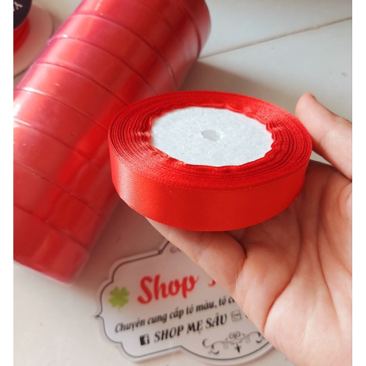 1 cuộn ruy băng lụa trơn màu đỏ bản 2cm