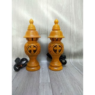 Đèn thờ gỗ chàm thập giá - đèn đứng - 20cm ( kèm bóng đèn).