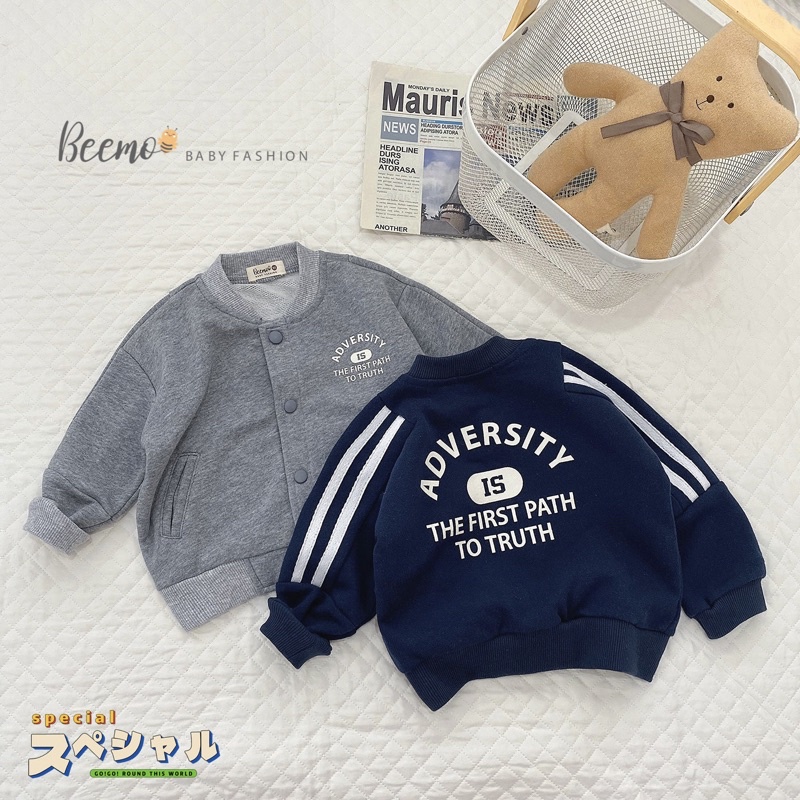 Áo bomber nỉ chữ phong cách Beemo cho bé trai