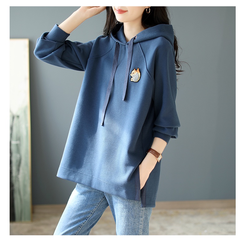 Áo Hoodie Màu Trơn Dáng Rộng Xẻ Tà Thời Trang Mới 2023 Cho Nữ