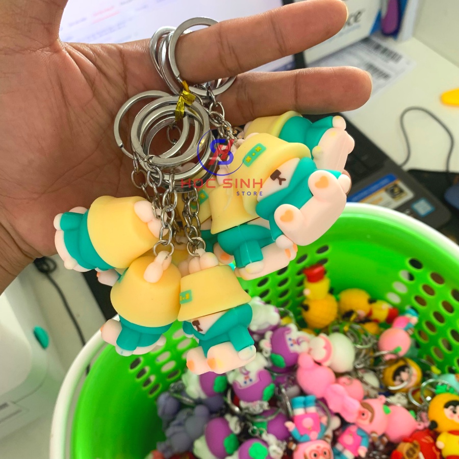 Móc khóa hoạt hình 3D dễ thương, nhiều mẫu, nhựa dẻo có quai kim loại