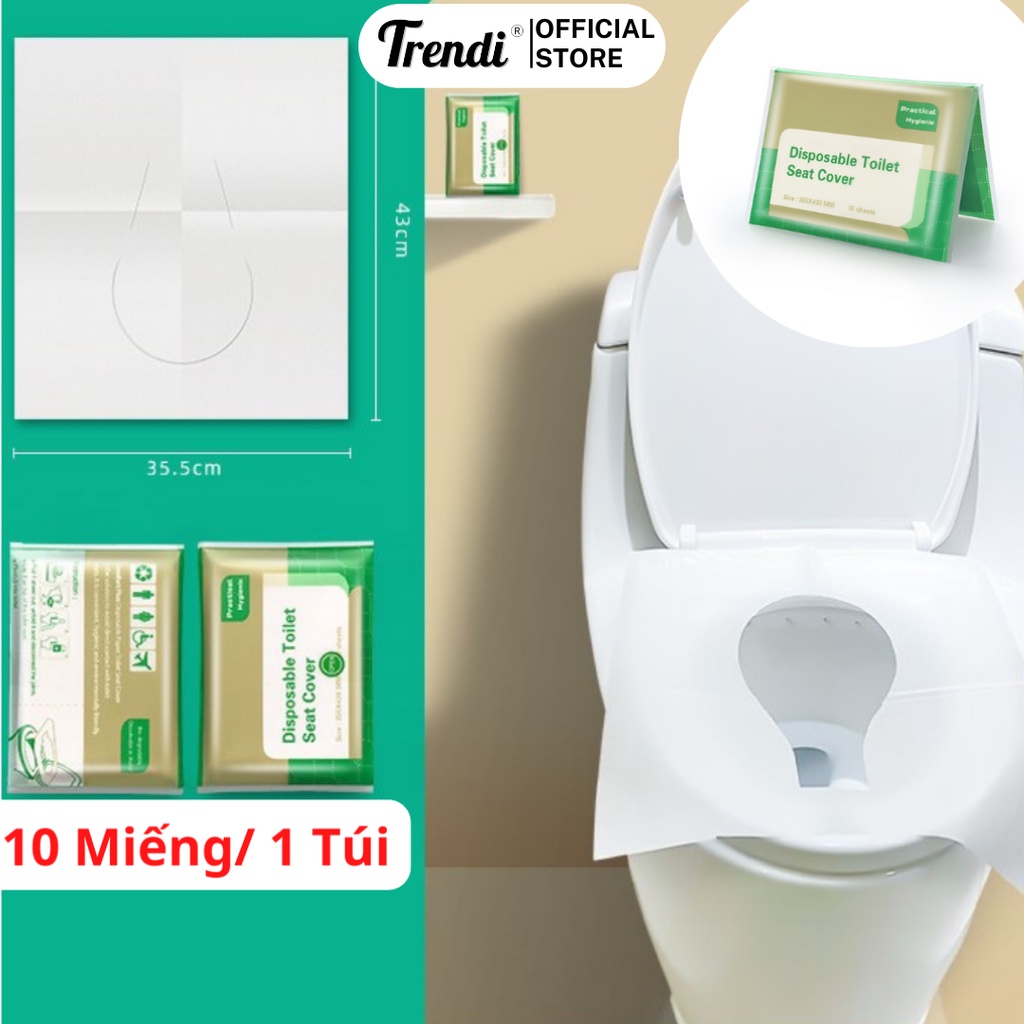 Giấy lót bồn cầu dùng một lần - 1 túi 10 miếng, giấy lót toilet công cộng tự hủy giúp giữ vệ sinh nơi công cộng