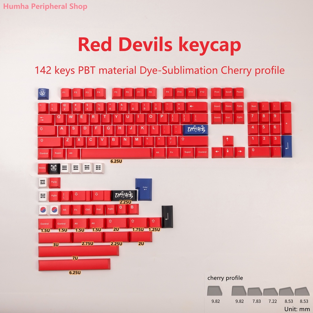 Humha Red Devils keycap 142 phím Chất liệu PBT Nhuộm-Sublimation Cherry profile Bàn phím cơ Keycap C