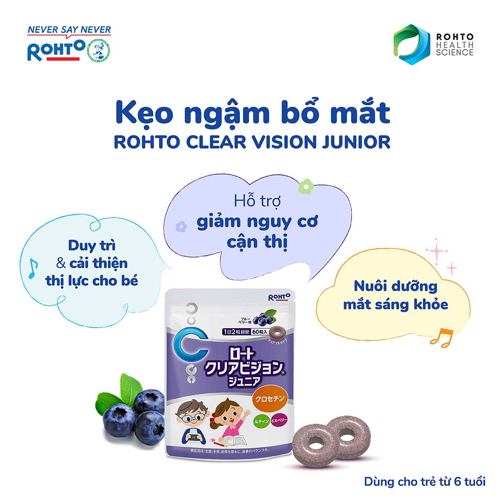 Kẹo ngậm bổ mắt Rohto Clear Vision Junior (Hộp 60 viên)