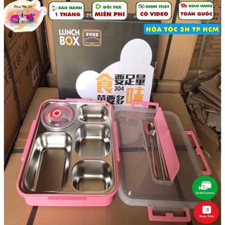Hộp cơm giữ nhiệt 5 ngăn lõi inox 304 - Tặng kèm bộ muỗng đũa inox - Có Khay Để Điện Thoại
