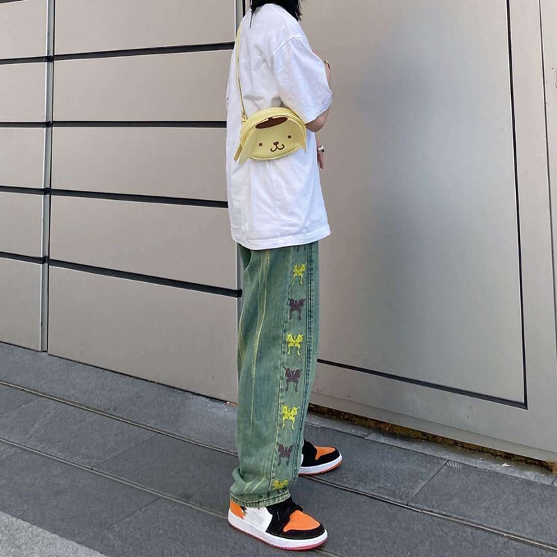 Quần Jean Ống Rộng Thêu Hình Bướm Màu Gradient Phong Cách Hip Hop Hàn Quốc Thời Trang Cho Nam Và Nữ