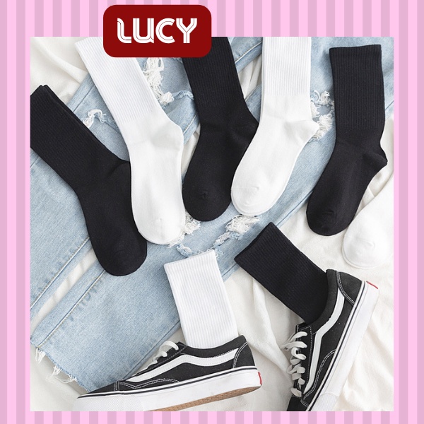 Tất vớ nữ nam cao cổ dài trắng dễ thương hàn quốc đẹp LUCY chân thấp nhún đủ màu trơn đen, đỏ, vàng, xám, xanh
