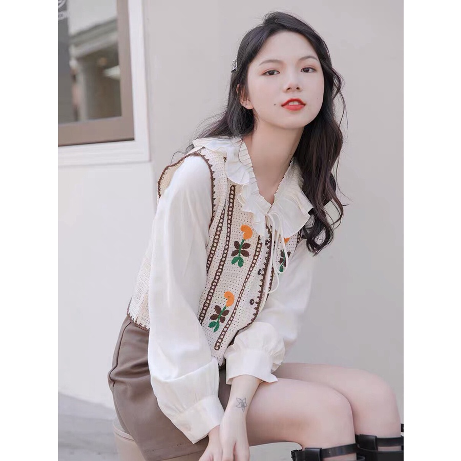 Áo gile hoa màu vàng vinatge cực dễ thương năng động cho nàng