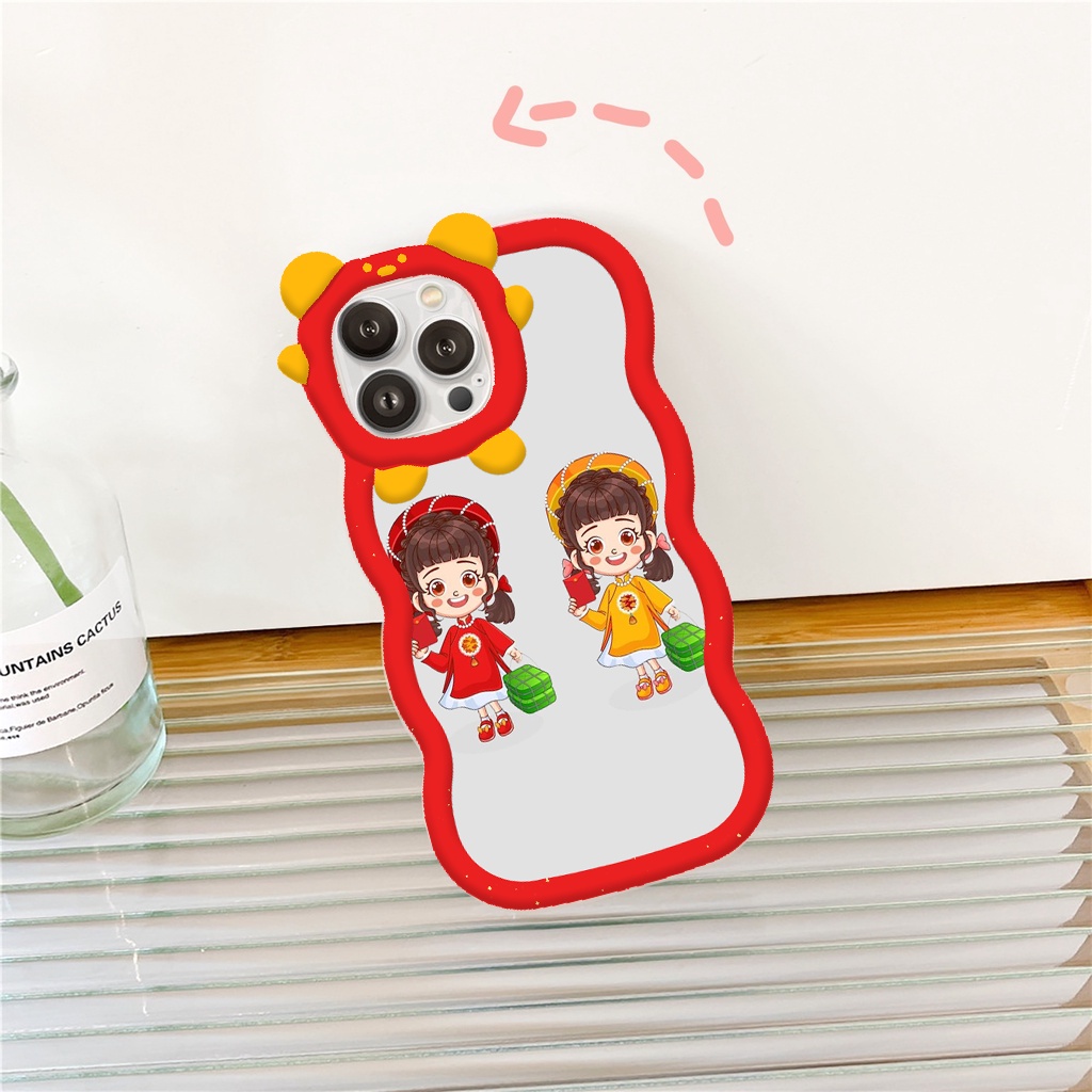 Ốp lưng iphone viền gấu sóng lượn bé du xuân đón tết 6/6plus6s/6splus7/7plus/8/8plusx/xr/xs/11/12/13/pro/max/plus/promax