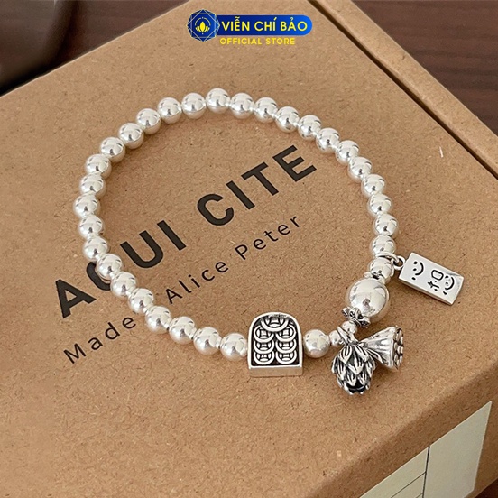 Lắc tay bạc nữ bi charm sen mix kim tiền chát liệu bạc 925 thời trang phụ kiện trang sức Viễn Chí Bảo L000384