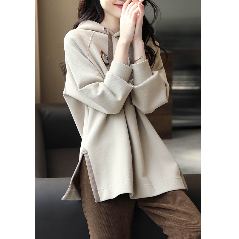 Áo Hoodie Màu Trơn Dáng Rộng Xẻ Tà Thời Trang Mới 2023 Cho Nữ