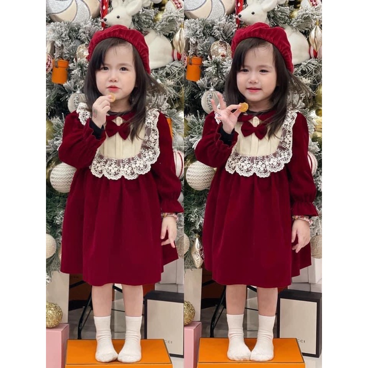 Váy nhung đỏ cho bé cực sang chảnh mặc Noel ,Tết