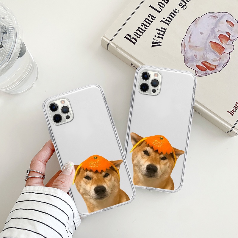 Ốp BVC iphone cạnh vuông chó mũ cam mặt xéo xắt độc lạ cho 6/6splus/7/7plus/8/8plus/x/xr/xs/11/12/13/14/pro/max