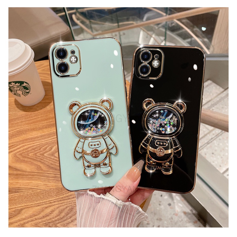 ốp lưng Realme c33 c33s Ốp Điện Thoại TPU silicone Mềm Mạ Điện 3D Có Giá Đỡ Hình Gấu Kim Tuyến Cho Realme c33 c33s