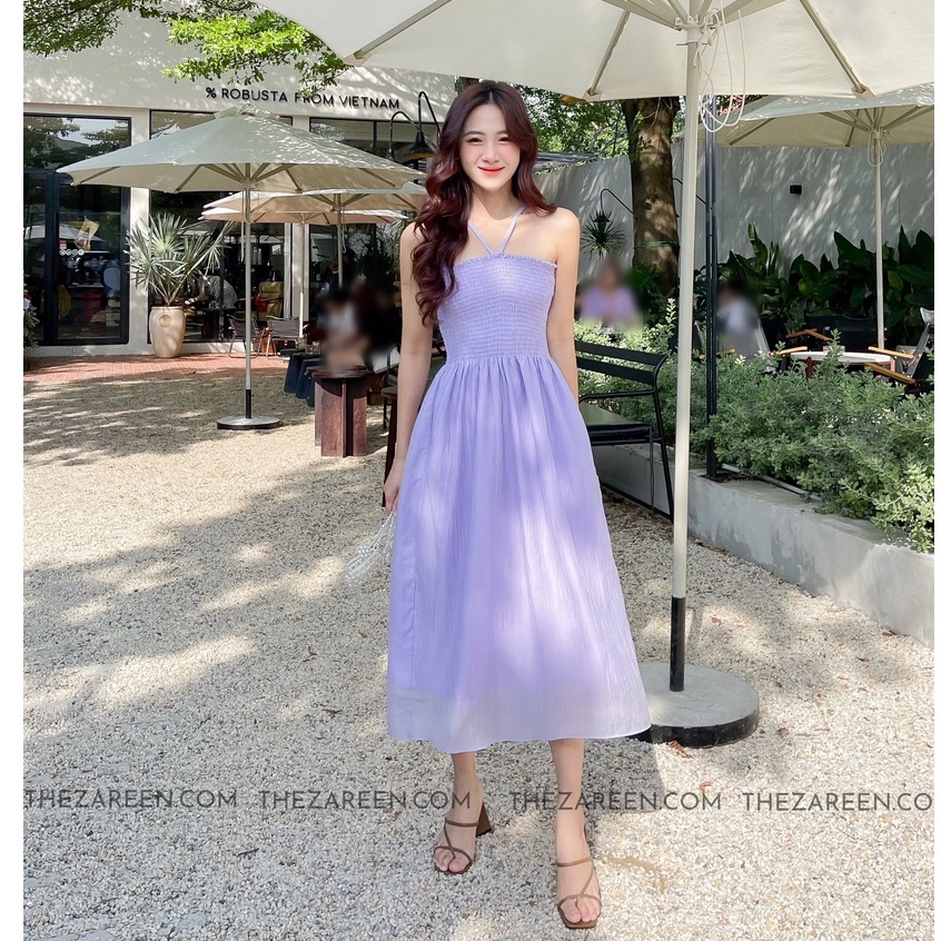 ZAREEN | ĐẦM THUN CHỈ DÁNG DÀI CỔ YẾM ZAREEN DAX61 TÍM
