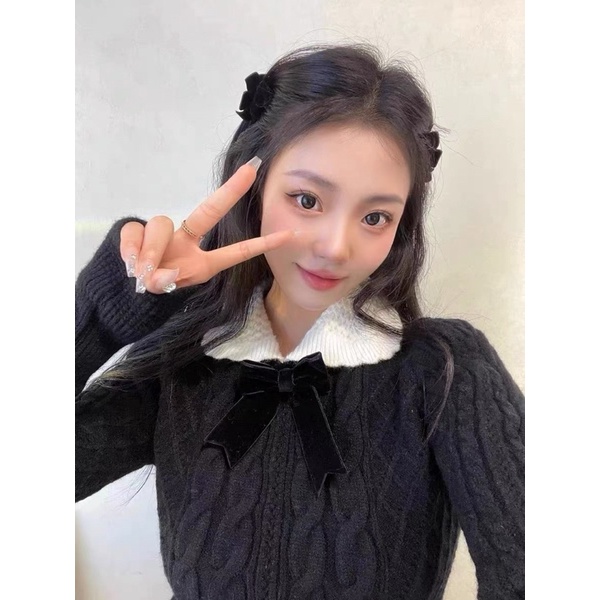 Sét váy len tiểu thư kèm nơ nhung ulzzang od