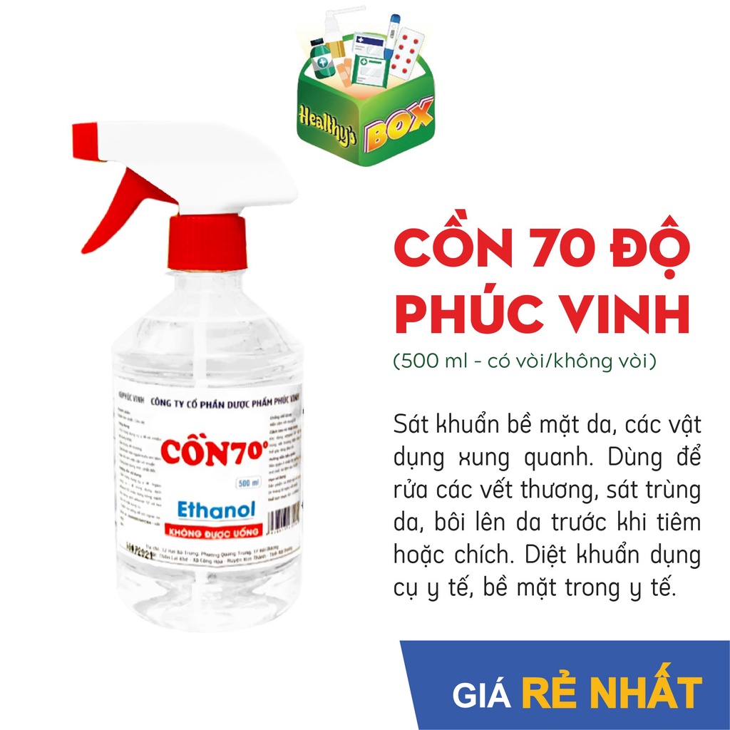 Cồn 70/90 độ - Sát khuẩn, Sát trùng vết thương (Chai 500ml)