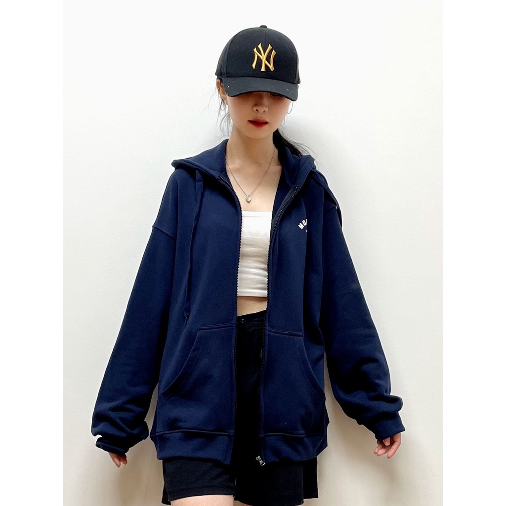 Áo khoác nữ dây kéo mẫu logo monment 2 màu xanh đen kem ,áo nỉ dây kéo UNISEX